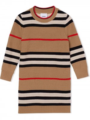 Трикотажное платье Icon Stripe Burberry Kids. Цвет: коричневый