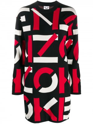 Платье-свитер с логотипом вязки интарсия Kenzo. Цвет: черный