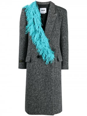 Двубортное пальто с перьями MSGM. Цвет: серый