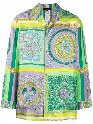 Пижамная рубашка с принтом Barocco Mosaic Versace. Цвет: зеленый
