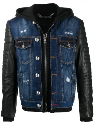 Джинсовая куртка с кожаными вставками Philipp Plein. Цвет: черный