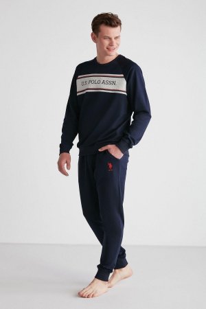 НАС. Поло Assn. Мужской пижамный комплект с круглым вырезом и длинными рукавами U.S. Polo