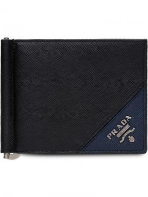 Двухцветный кошелек с логотипом Prada. Цвет: черный