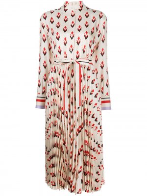 Платье-рубашка с геометричным принтом и длинными рукавами Valentino. Цвет: нейтральные цвета