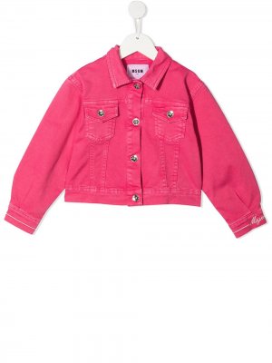 Джинсовая куртка с вышитым логотипом MSGM Kids. Цвет: розовый