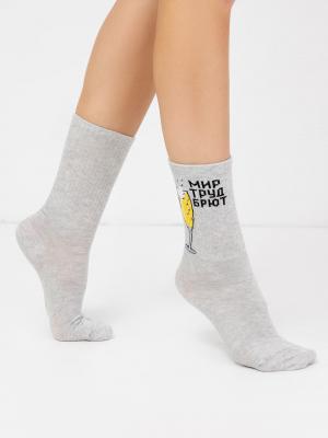 Высокие женские носки в оттенке светло-серый меланж с надписью Mark Formelle. Цвет: св.серый меланж