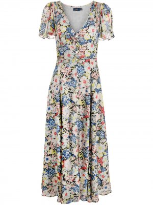 Платье макси с цветочным принтом и короткими рукавами Polo Ralph Lauren. Цвет: нейтральные цвета