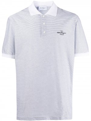 Полосатая рубашка поло с вышитым логотипом Salvatore Ferragamo. Цвет: белый