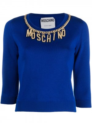 Джемпер с круглым вырезом и логотипом Moschino. Цвет: синий