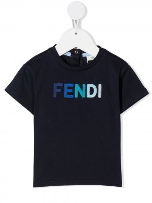 Футболка с вышитым логотипом Fendi Kids. Цвет: синий