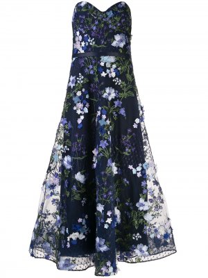Расклешенное вечернее платье с цветочной аппликацией Marchesa Notte. Цвет: синий