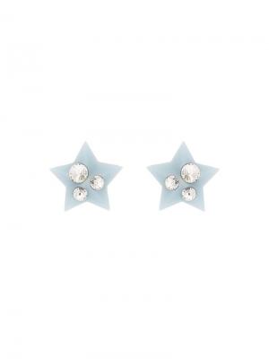 Серьги-клипсы в форме звезд с кристаллами Miu. Цвет: синий
