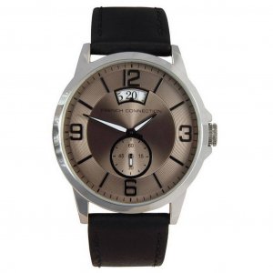FCUK Кварцевые мужские часы с коричневым циферблатом и кожаным ремешком FC1209B