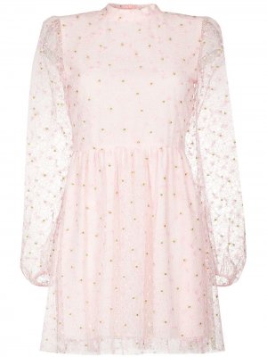 Платье мини с длинными рукавами и цветочной вышивкой Giambattista Valli. Цвет: розовый