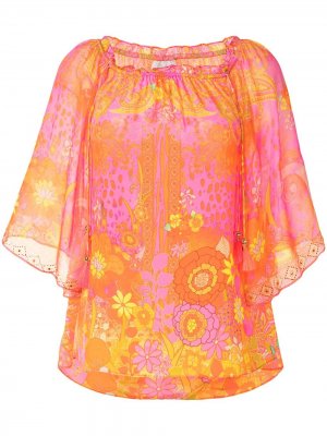 Блузка с открытыми плечами и цветочным принтом Camilla. Цвет: розовый
