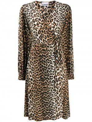 Платье миди с леопардовым принтом GANNI. Цвет: черный