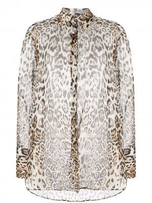 Полупрозрачная блузка с леопардовым принтом Ermanno Scervino. Цвет: нейтральные цвета