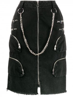 Джинсовая юбка с цепочкой Faith Connexion. Цвет: черный