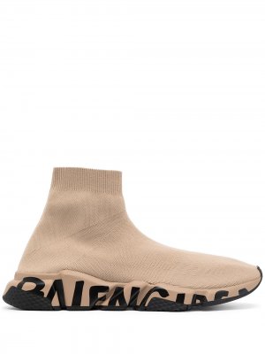 Кроссовки-носки с логотипом Balenciaga. Цвет: коричневый