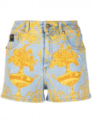 Джинсовые шорты с графичным принтом Versace Jeans Couture. Цвет: синий