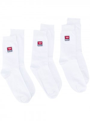 Комплект из трех пар носков с логотипом Diesel. Цвет: белый