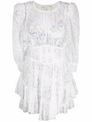Платье-трапеция с оборками и вышивкой For Love And Lemons. Цвет: белый