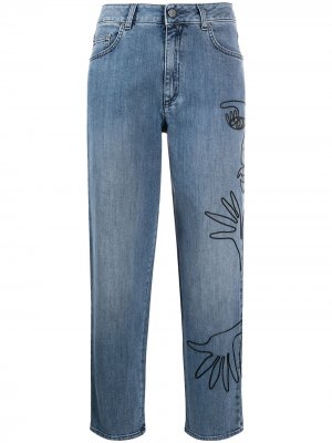 Укороченные джинсы с вышивкой Moschino. Цвет: синий