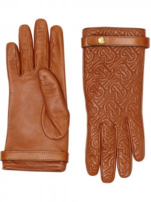 Стеганые перчатки с монограммой Burberry. Цвет: коричневый