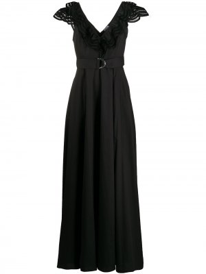 Платье с оборками и поясом P.A.R.O.S.H.. Цвет: черный