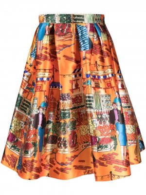 Расклешенная юбка миди с графичным принтом alessandro enriquez. Цвет: оранжевый