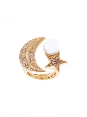 Кольцо с декором в виде Луны и звезды Oscar de la Renta. Цвет: металлик