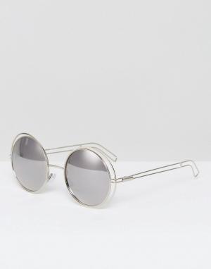 Круглые солнцезащитные очки в металлической оправе Missguided. Цвет: серебряный