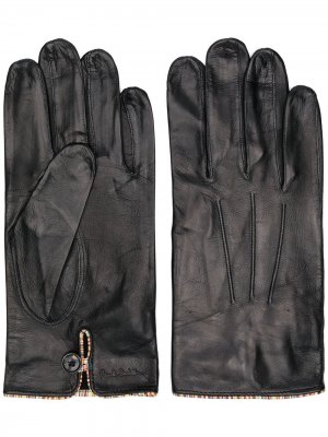 Striped trim leather gloves PAUL SMITH. Цвет: черный