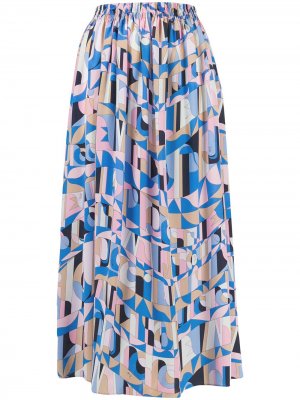 Плиссированная юбка миди с геометричным принтом Emilio Pucci. Цвет: синий