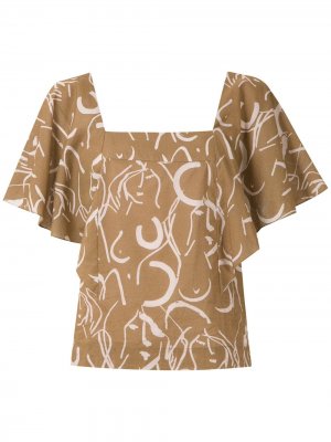 Блузка с оборками и принтом Andrea Marques. Цвет: коричневый