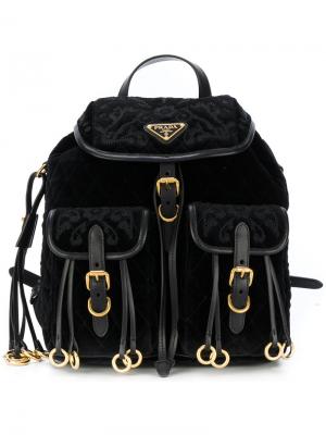 Бархатный рюкзак с вышивкой Prada. Цвет: чёрный