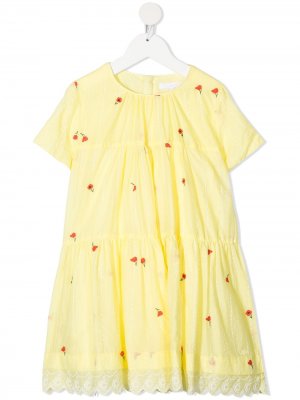 Платье с цветочной вышивкой Chloé Kids. Цвет: желтый