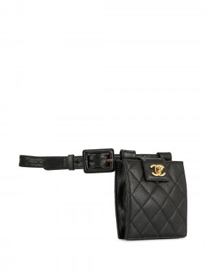 Стеганая поясная сумка 1992-го года Chanel Pre-Owned. Цвет: черный