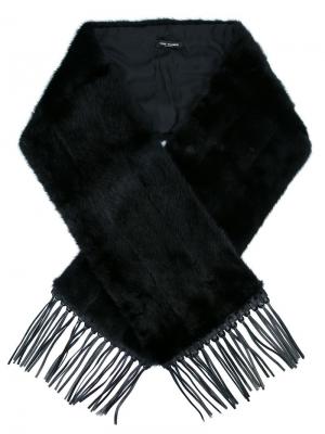 Объемный норковый шарф с бахромой Yves Salomon. Цвет: чёрный