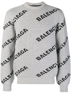 Свитер с логотипами Balenciaga. Цвет: серый