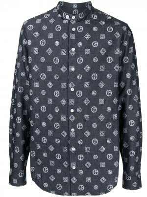 Джинсовая рубашка с вышитой монограммой Giorgio Armani. Цвет: синий