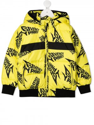Куртка с графичным принтом и капюшоном Givenchy Kids. Цвет: желтый