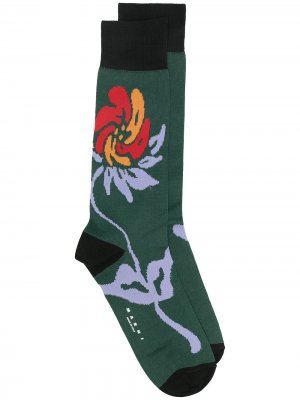 Носки с цветочным узором Marni. Цвет: зеленый