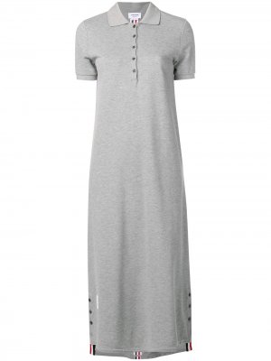 Удлиненное платье-поло с полосками на спине Thom Browne. Цвет: серый