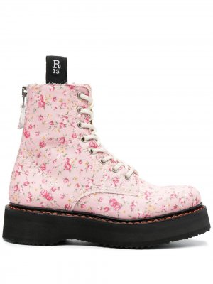 Ботинки с цветочным принтом шнуровкой R13. Цвет: розовый