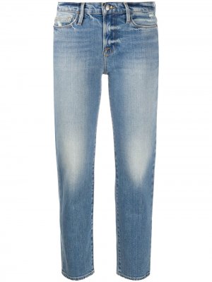Укороченные джинсы с эффектом потертости FRAME. Цвет: синий