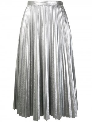 Плиссированная юбка с эффектом металлик Tibi. Цвет: серебристый