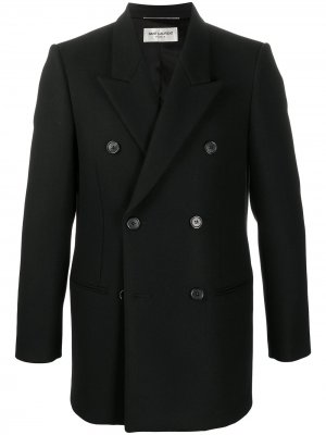 Двубортное пальто с заостренными лацканами Saint Laurent. Цвет: черный