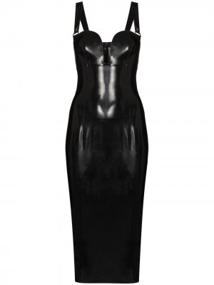 Приталенное платье миди с глубоким декольте Saint Laurent. Цвет: черный