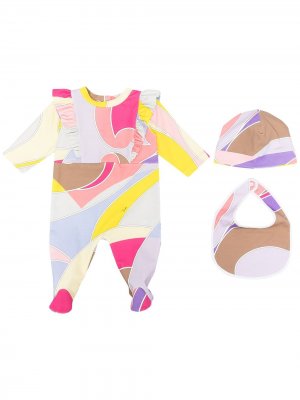 Комплект из пижамы и шапки с нагрудником Emilio Pucci Junior. Цвет: розовый